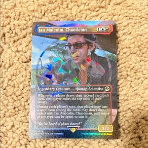 Magic Ian Malcolm, Chaotician Holographic Trading Card - Blue, Red, Gold